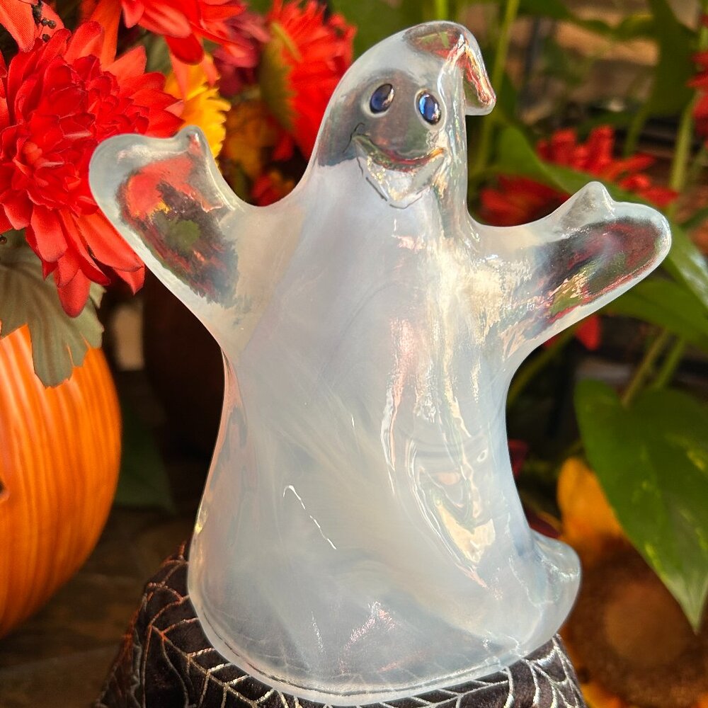 MINT Fenton Art Glass Opaline Halloween Ghost “Gaspar,” Signed (J. Burkhart)